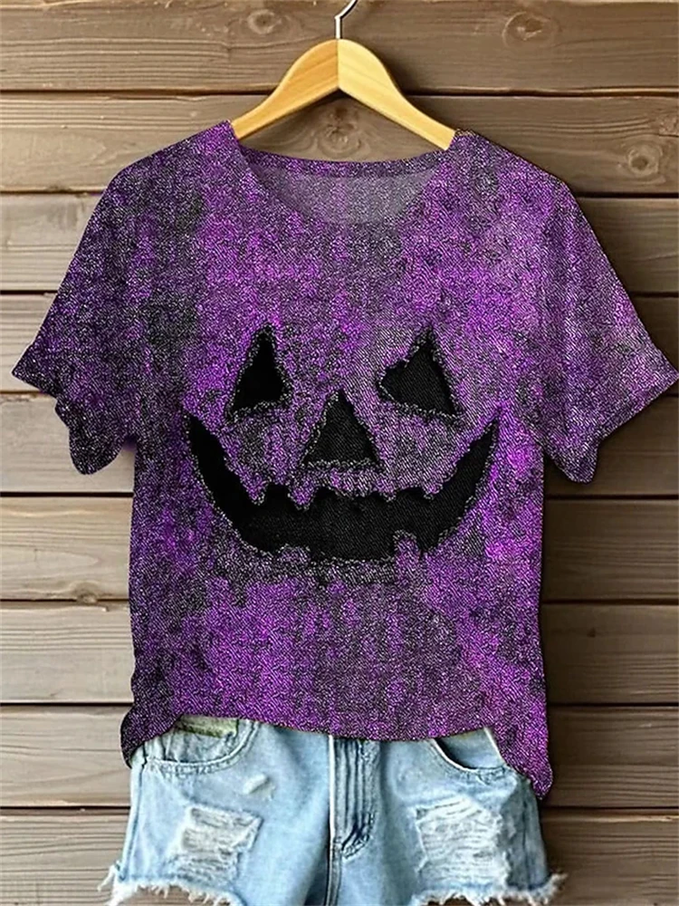 Halloween Women's Short-Sleeve T-Shirt Crew Neck Casual Short-Sleeve Top Loose-Fit Breathable T-Shirt Party & Holiday Attire