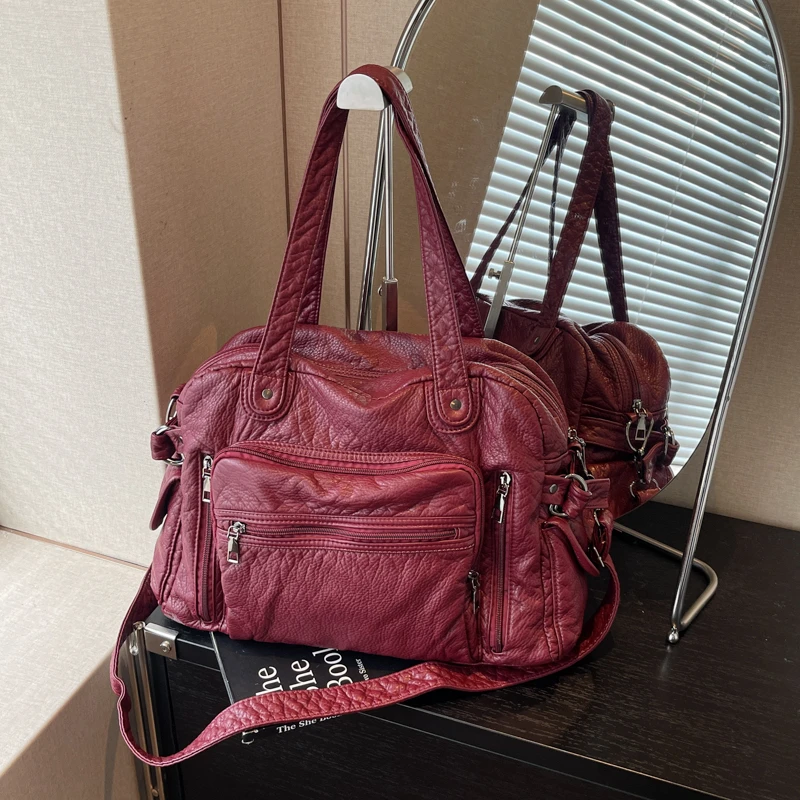 

Новинка 2024, роскошные высококачественные сумки на плечо из искусственной кожи, однотонная молния, классический стиль, женские сумки через плечо большой вместимости