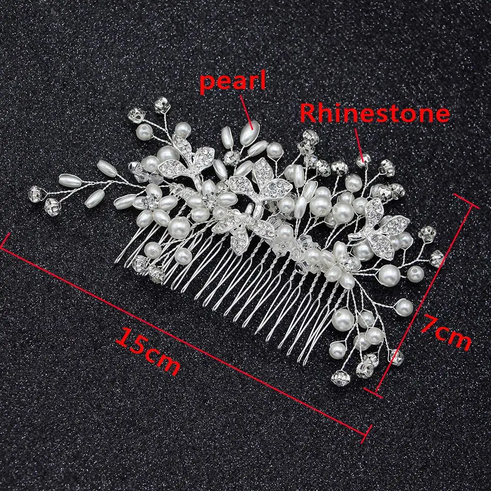 New Bridal Crystal Hair Combs Headpiece Jewelry Rhinestone Pearl Flowers Handmade Wedding Hair Accessories For Women Girls