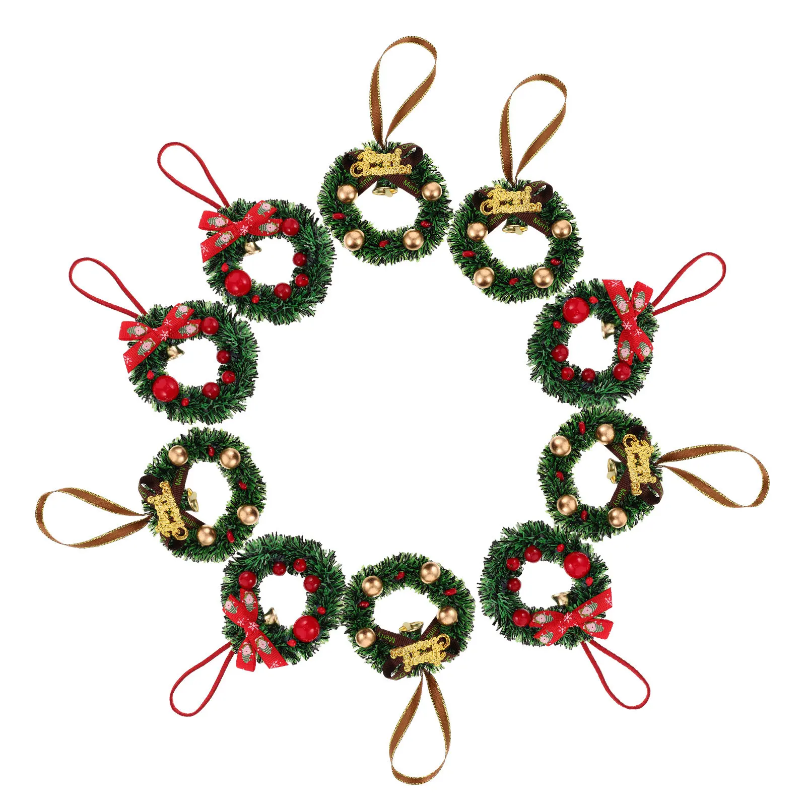 

10Pcs Tiny Wreaths for Indoor Decoration Miniature Artificial Wreath with Hangers Small Festive Garland for Dollhouse Craft