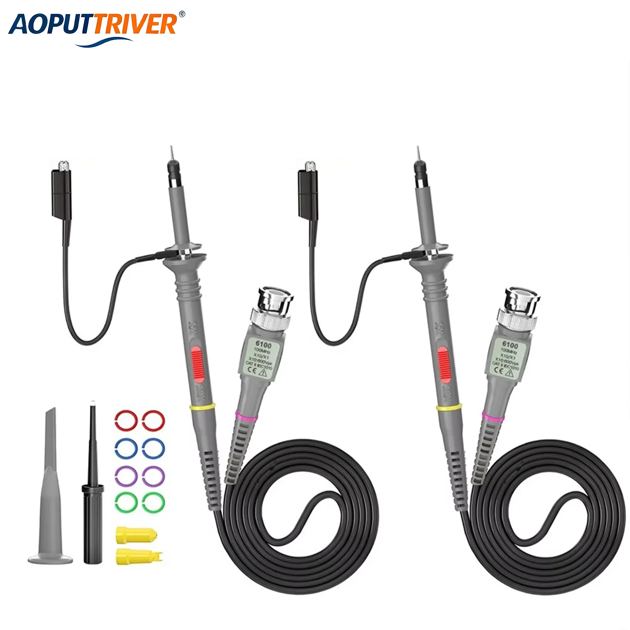 P6100 1Pcs/2Pcs Universal Oscilloscope Probes with Accessories Kit 100MHz 1X 10X with BNC Test Leads with Wire Piercing Probe