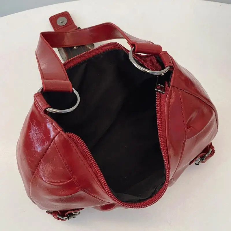 Y2K Retro Pleated Leather Shoulder Bag Handbags For Women Underarm Bag Clutch Handbags For Travel Work Shopping Chain Tote Purse view 3