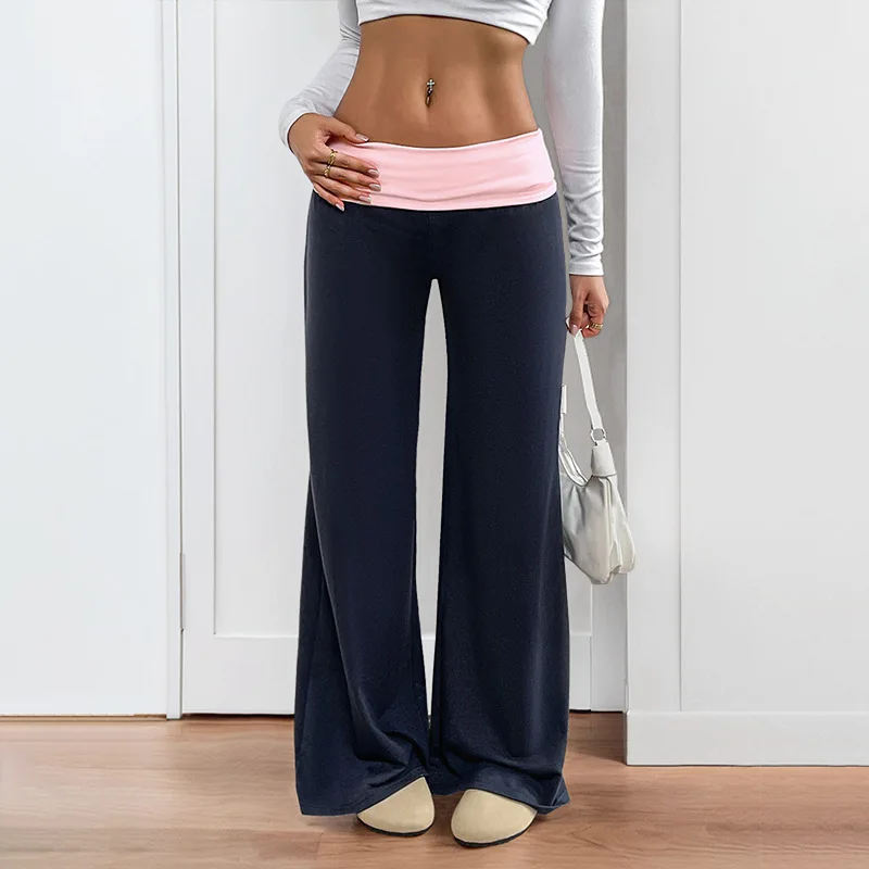 Women Low Rise Color Block Casual Sporty Wide Leg Pants Breathable Soft Fabric Daily Wear Lounge Workout Trousers