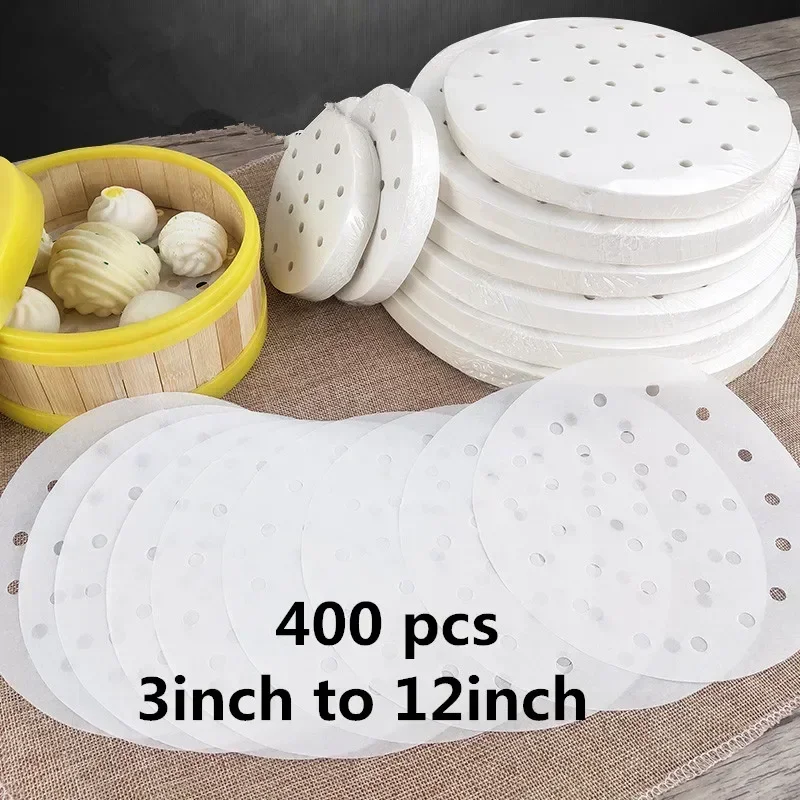 400pcs white Round steam food steamer buns Paper Liners Dim Sum Non-stick Oven BBQ Grill Paper Hamburger Patty Baking Paper