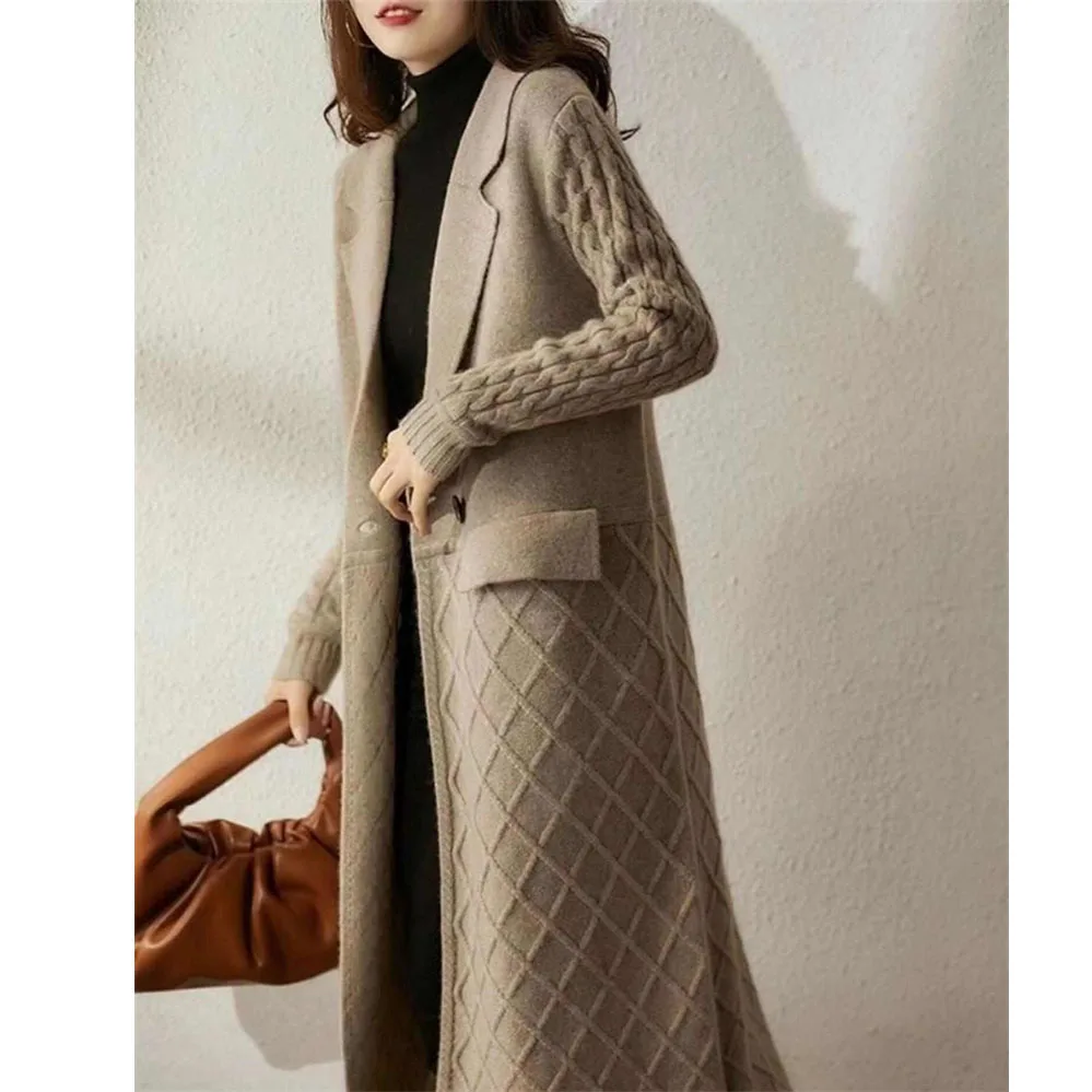 NEW Spring Autumn Women Knitted Sweater Long Cardigan Coat Korean French Style Cashmere Sweater Ladies Wool Windbreaker Cardigan