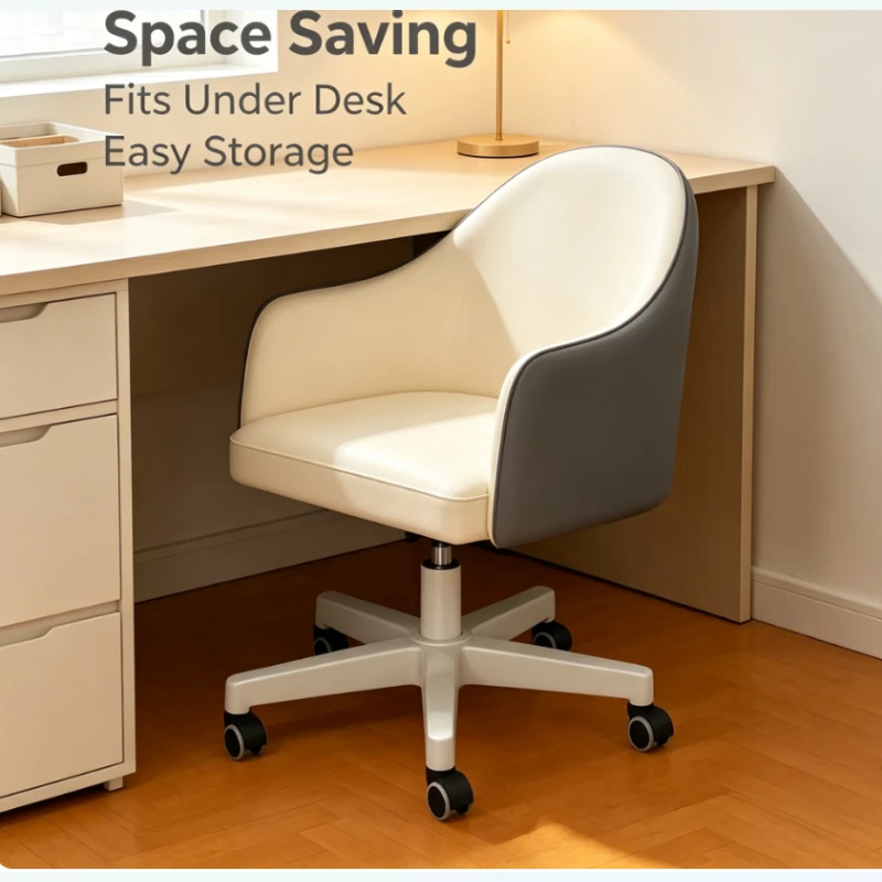 Cream And Gray Two-Tone Chair With Chrome Base For Home Study Bedroom MakeupDesk Computer Soft and comfortable