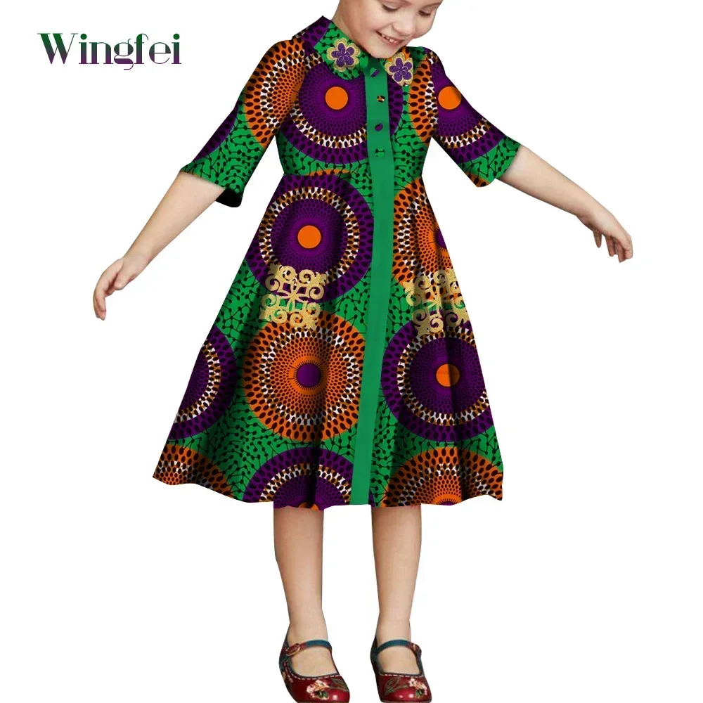 African Clothes for Children Floral Print Girls Dresses Dashiki Party Clothes Short Sleeve Ankara Baby Dresses WYT687