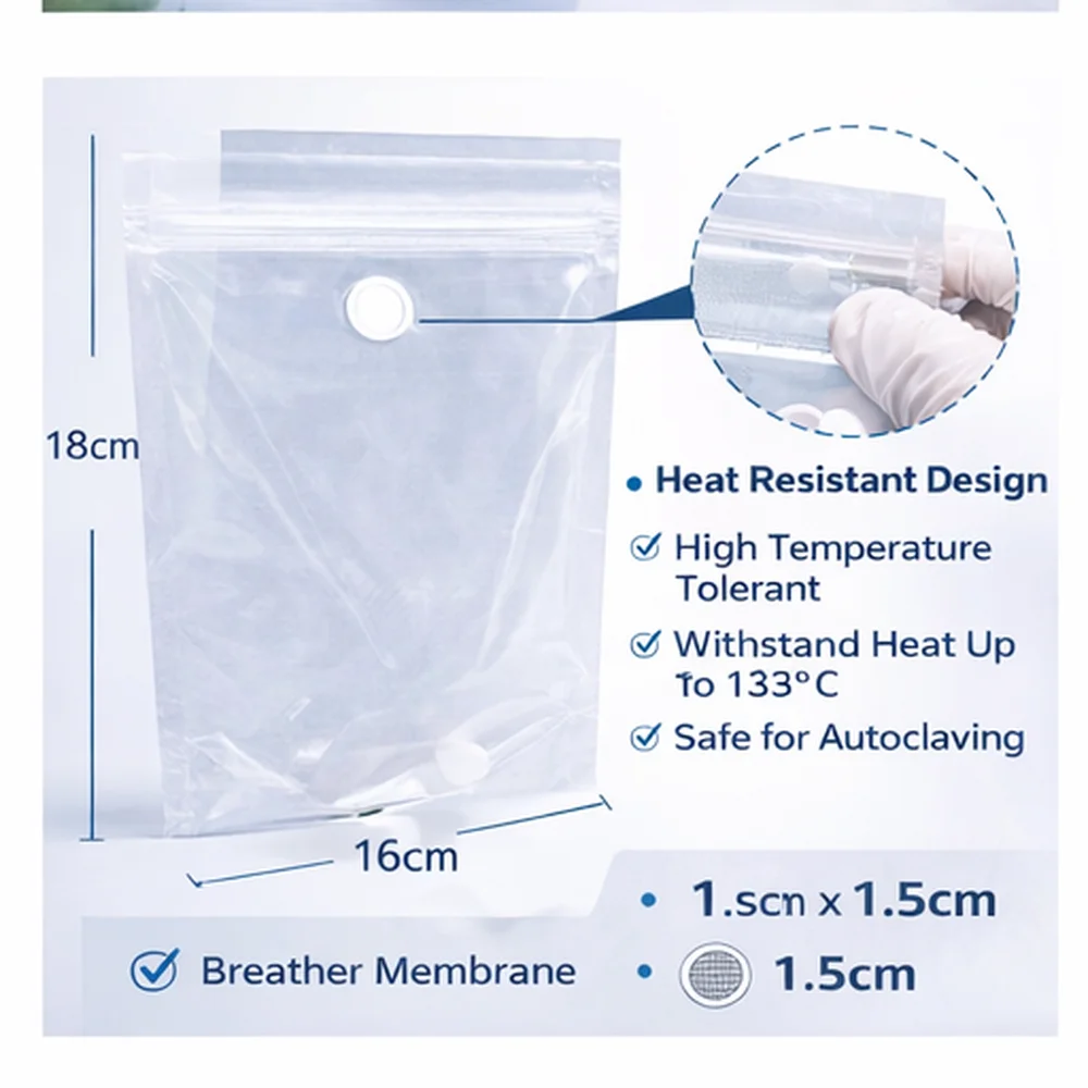 

Мешки для растительных культур для лабораторной микропроращивания с дышащей мембраной 1,5 см, автоклавируемые при 135°C ° Пакет с застежкой-зиппером 16×18 см