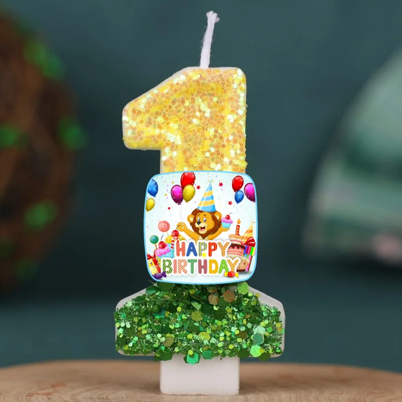 Lion Animal Happy Birthday Cake Topper Decorated Digital Candle Children's Delicate 0-9 Number Candle Party Decor Gift Boy Girl - view 3