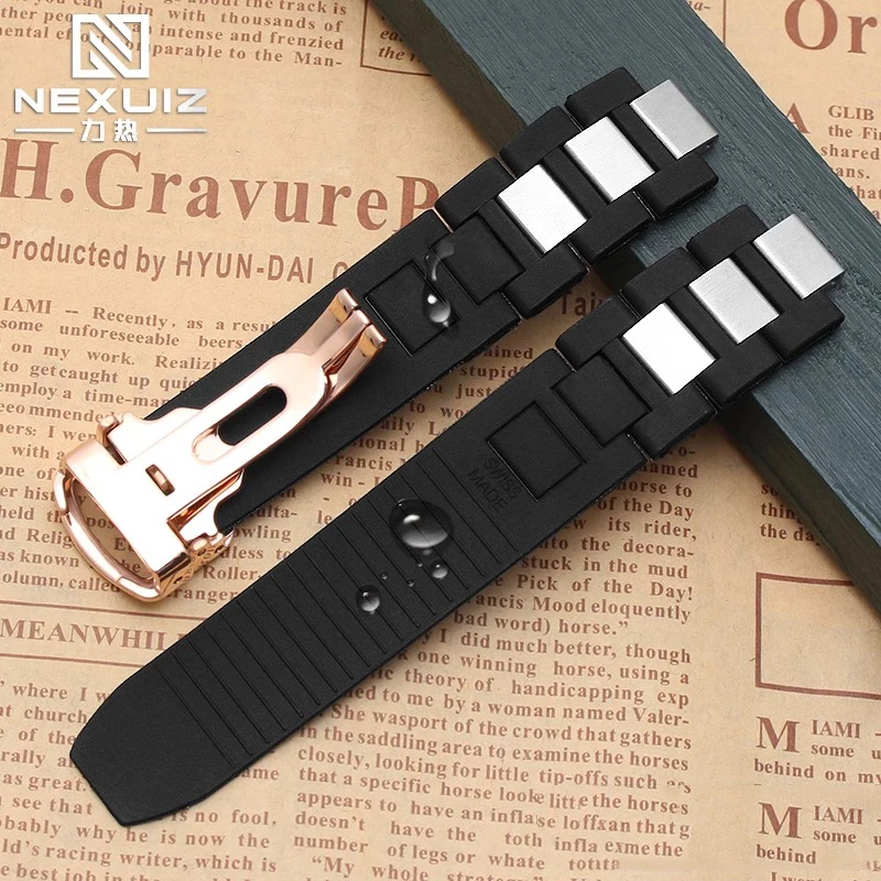 High quality silicone strap with black and white convex 20*10 mm for cartier sports waterproof Men\'s watch strap accessories