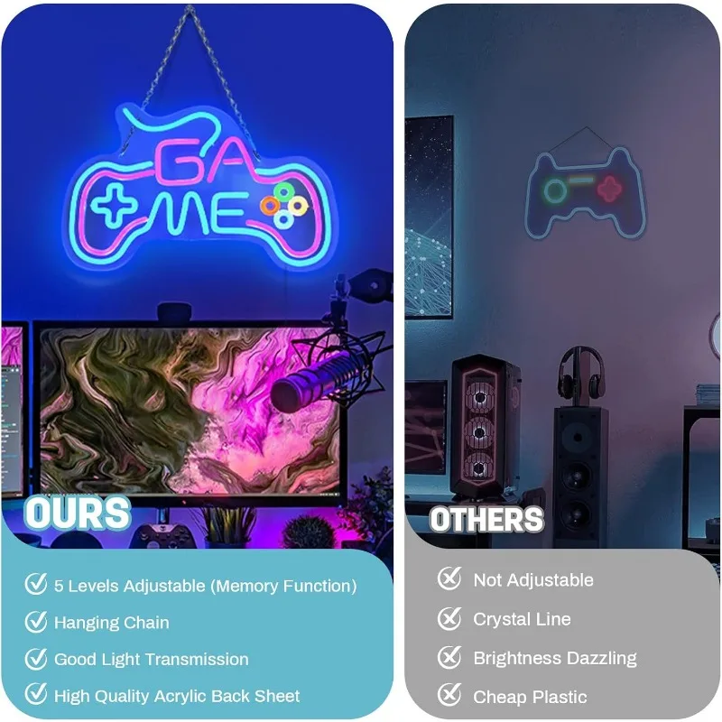 Gamer Neon Wall Decor เกมคอนโทรลเลอร์ป้ายนีออนสําหรับ Game Boy Room Decor USB Powered Dimmable Gamepad รูปร่าง LED ห้องนอนวัยรุ่นของขวัญ