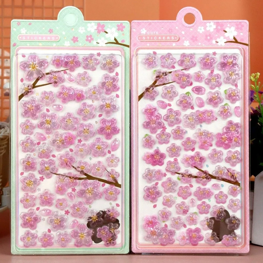 Solid Crystal Sakura Crystal Stickers DIY Journaling Decals Toy Drop 3D Relief Stickers Cherry Blossom Petal Stickers