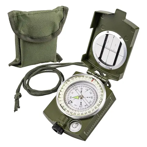 Tactical Survival Compass - Waterproof & Shockproof with Sighting Function, Carabiner & Pouch for Military Hiking Navigation