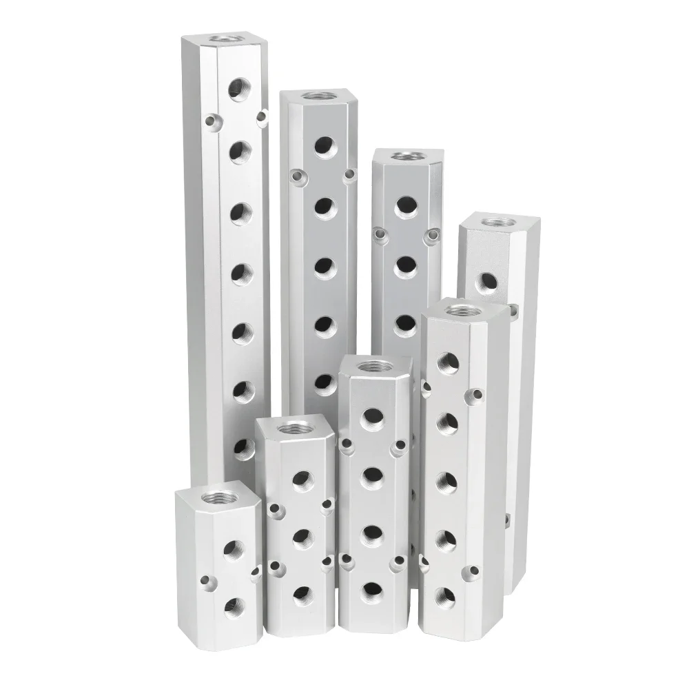 (Port To Port 32mm) 30x30mm G1/2 In G1/4 Out 2-12 Way Aluminium Alloy Distributor Manifold Splitter Block Pneumatic Air Fitting