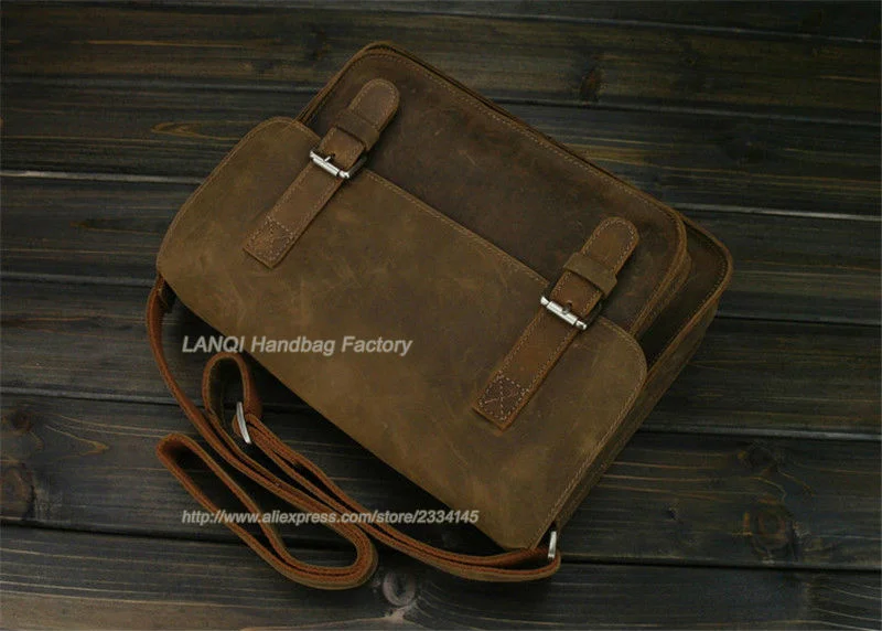 Vintage Crazy Horse Leather Men Shoulder Bag Crossbody Men's Messenger Genuine male Leisure Cowhide 2024