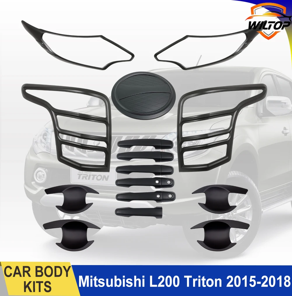 Car Body Kits For Mitsubishi L200 triton 2015-2018 ABS Matte Black Auto Parts Front&Rear Light Covers Car Exterior Accessorie