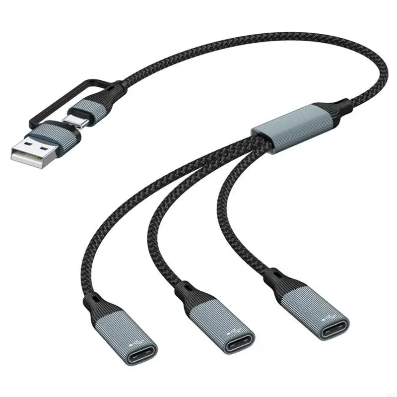 462E USB / Type C Male to 2/3 Port USB C Female Adapter, Quick Charging and Data Cable for Laptops And Consoles