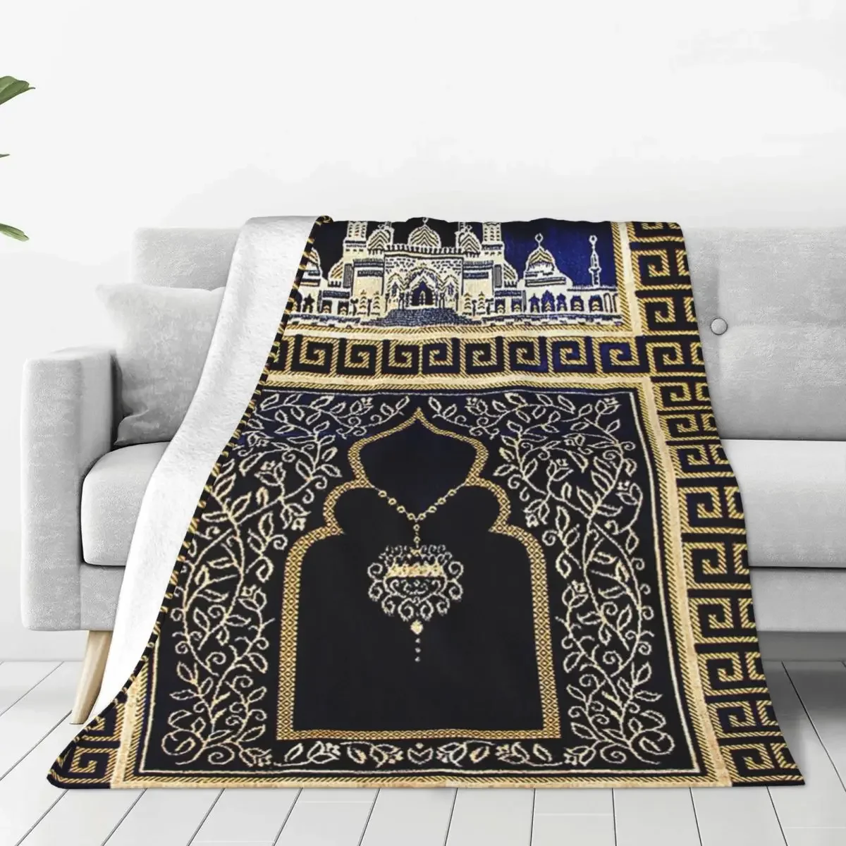 

Islamic Eid Mubarak Mosque Blanket Flannel Spring Ramadan Kareem Muslim Prayer Thin Throw Blankets for Bedding Couch Rug Piece
