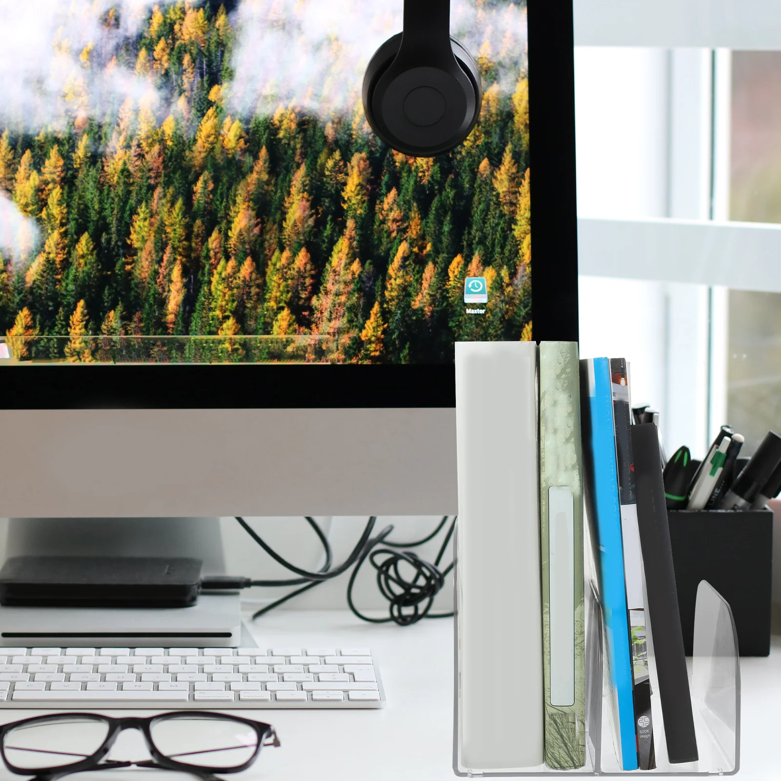 

1pc Clear Bookend Organizer Style Plastic Book Holder For Home Office Classroom Library Shelf Storage