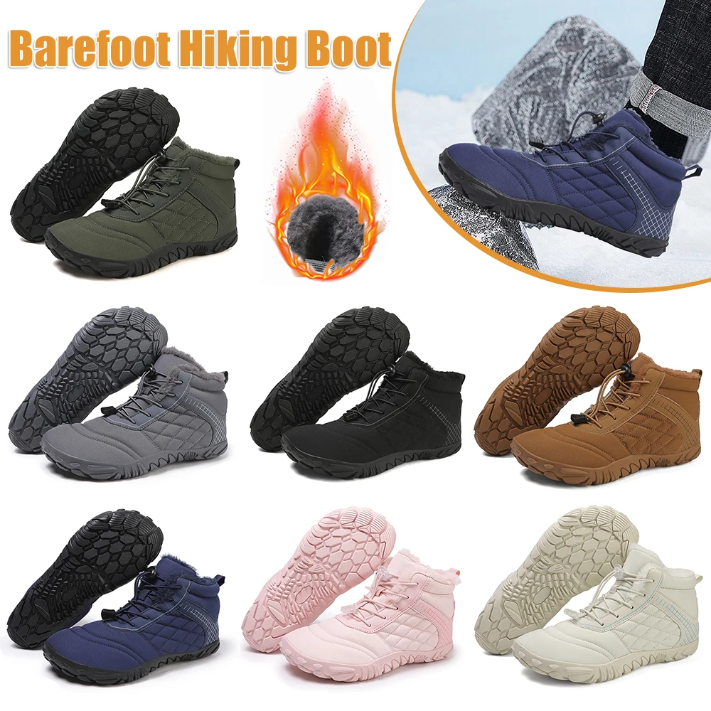 

Plus Size Barefoot Hiking Boot Fleece-Lined Ankle Bootie Thickened Casual Sneakers Warm Fur for Men Women