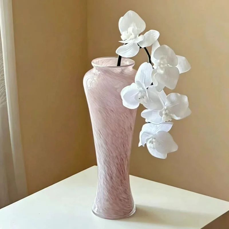 Pink Lily Rose Glass Vase in Glossy Glass, with a Luxurious and High-End Design, Featuring a Unique and Exclusive Style.