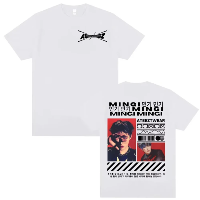 Korean Band Mingi Ateez Graphic T Shirt Mens Harajuku Hip Hop Streetwear T Shirts Unisex Casual  Cotton High Quality T-shirt