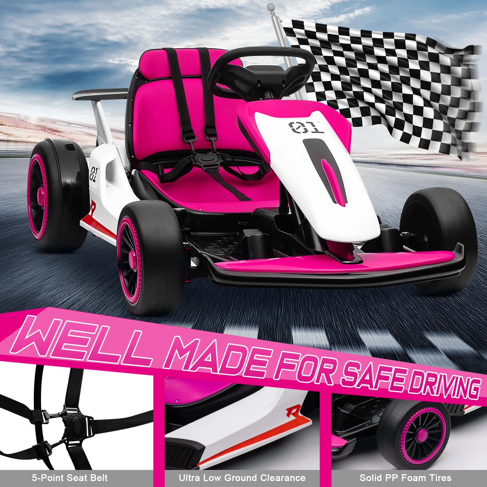 Go Kart, anrli 24V Ride on Kart eléctrico a la deriva para niños con motor potente de 300W, 2 velocidades ajustables, Kart de pedal eléctrico