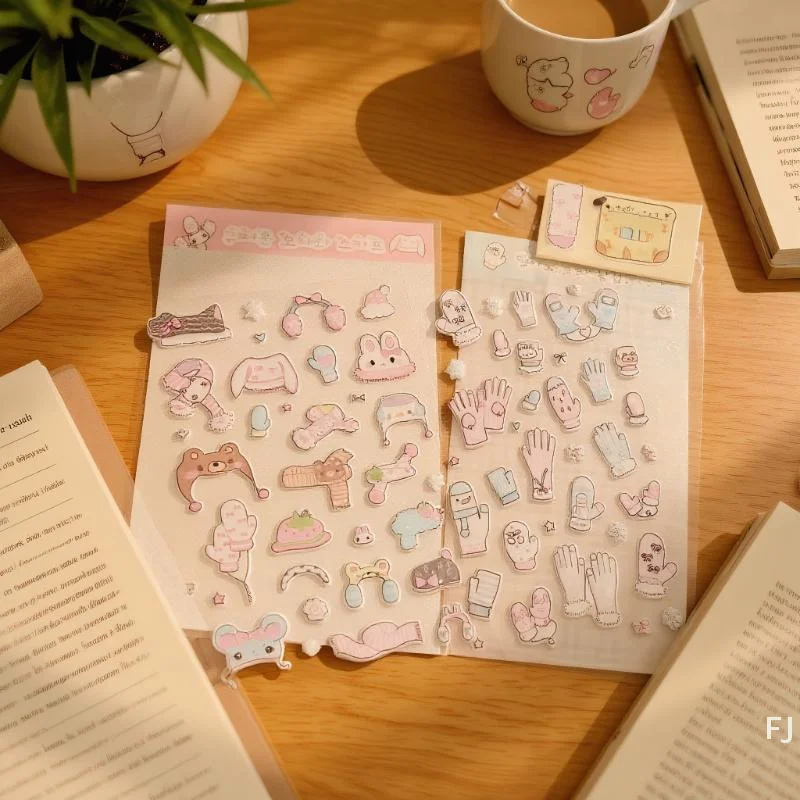 

[YU]1/4Pc Winter Socks Gloves Scarves Hats 3D Foam Stickers Creative DIY Handbook Decorative Stickers Cute Laptop Phone Stickers