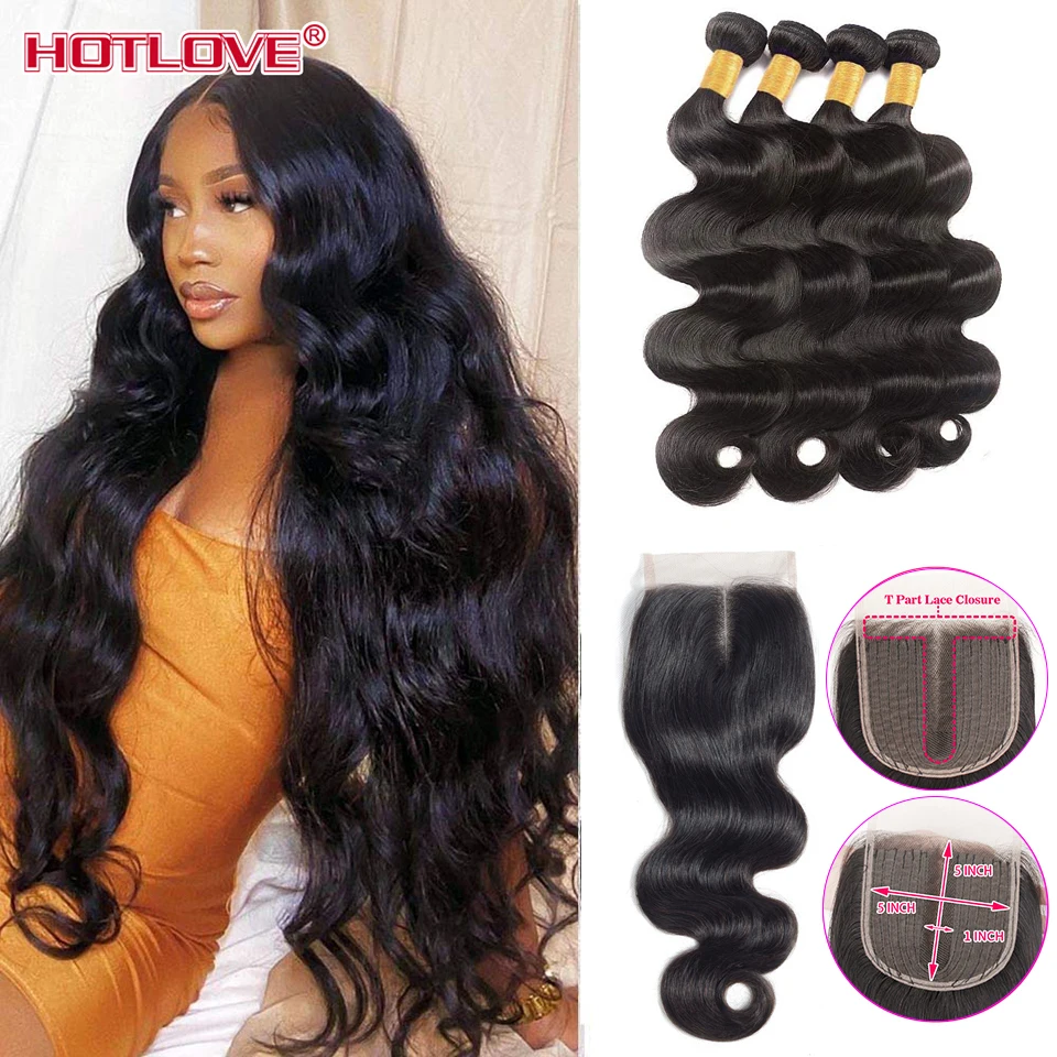 Tissage en lot brésilien Remy naturel avec lace closure-Body Wave, 30 32 pouces, 3/4