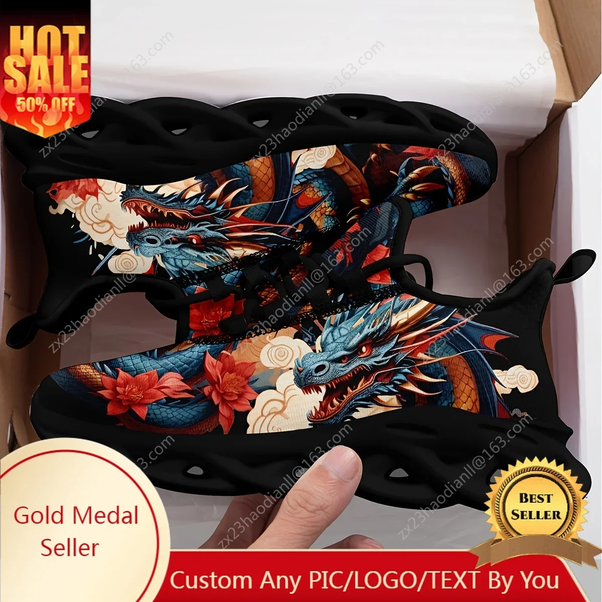 

Dragon Print Mesh Flats Sneakers Mens Womens Sports Running Shoes High Quality DIY Sneaker customization Shoes