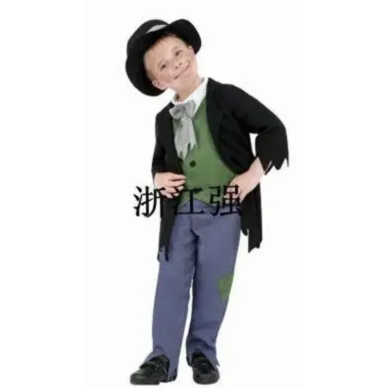 Cosxie New 2019 Victorian Poor Boy Children's Orphan Urchin Cosplay Costume Fancy Dress with Hat for Festival Carnival Party Hal