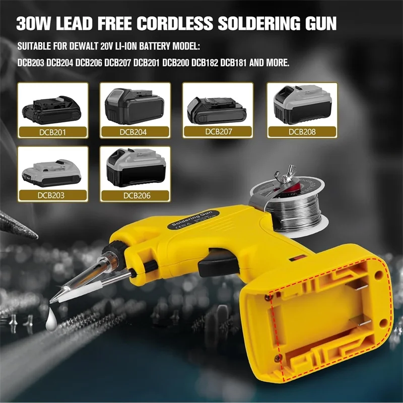 Cordless Soldering Iron Kit for Dewalt 20V Battery 30W Soldering Gun 30s Quick Preheat Soldering Iron with Solder Wire
