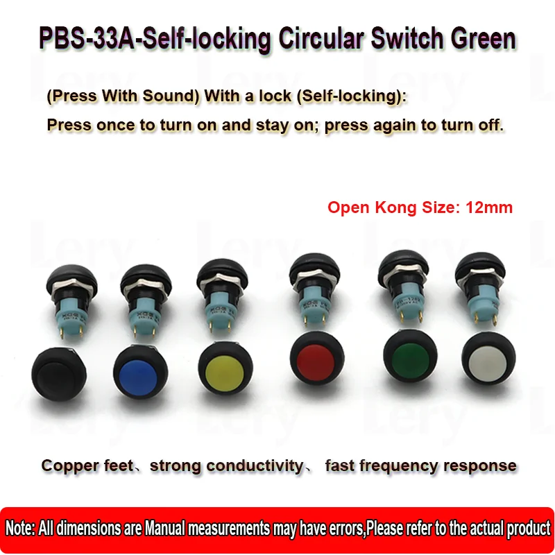 6 Pcs PBS-33A PBS-33B 12mm Waterproof Self Resetting / Self Locking Push Button Switch Multi Color Round Switch
