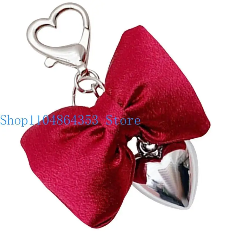 652F Elegant Bowknot Charm Keychain Elegant Heart and Bowknot Keyring with Accent Handbag Decoration for Women Girls