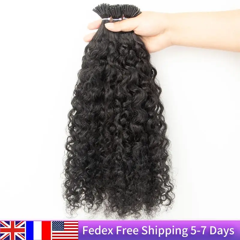 

MRSHAIR I Tip Human Hair Extensions Water Wave Micro Link Hair Extensions Remy Curly 1.5cm Bonds 12-26 inch 50g 50Strands/pack