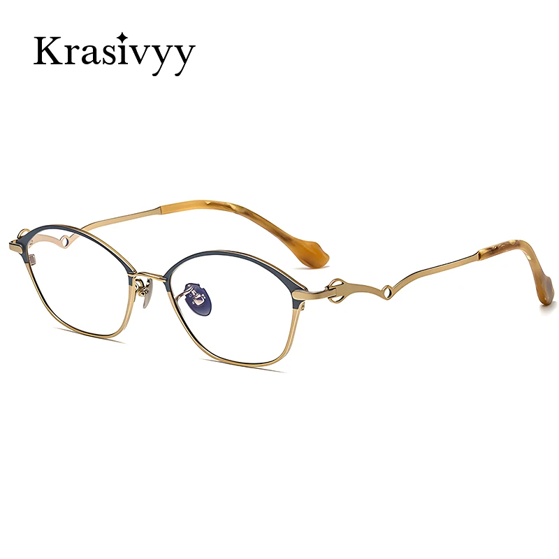 Krasivyy Oval Pure Titanium Glasses Frame Women Luxury Ultralight Prescription Eyeglasses Frames Ladies Brand Optical Eyewear