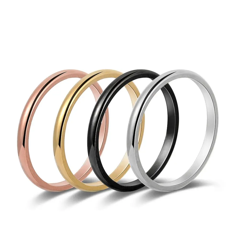 Simple Party Jewelry Stackable Punk Finger Knuckle Plain Band 2MM Thin Ring Stainless Steel