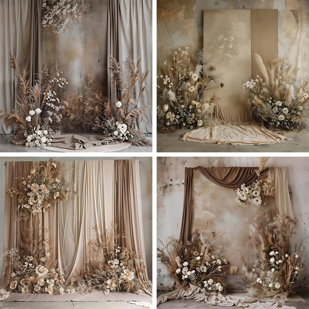 Mehofond Boho Pampas Curtain Wedding Photograph Backdrop Maternity Portrait Princess Birthday Party Flower Grass Wall Background