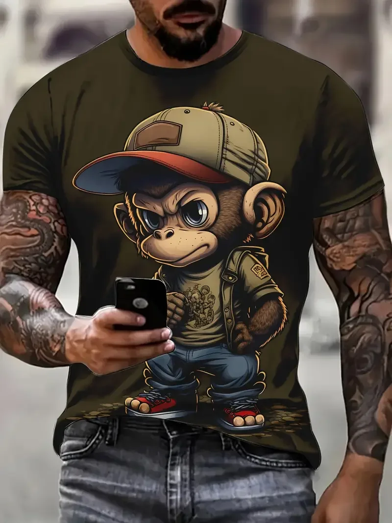

2025 Men's T-Shirt Funny Hip-Hop Monkey Tee Fashion 3D Animal Print Men Clothing Summer Men Women Street Trend Short Sleeve Tops