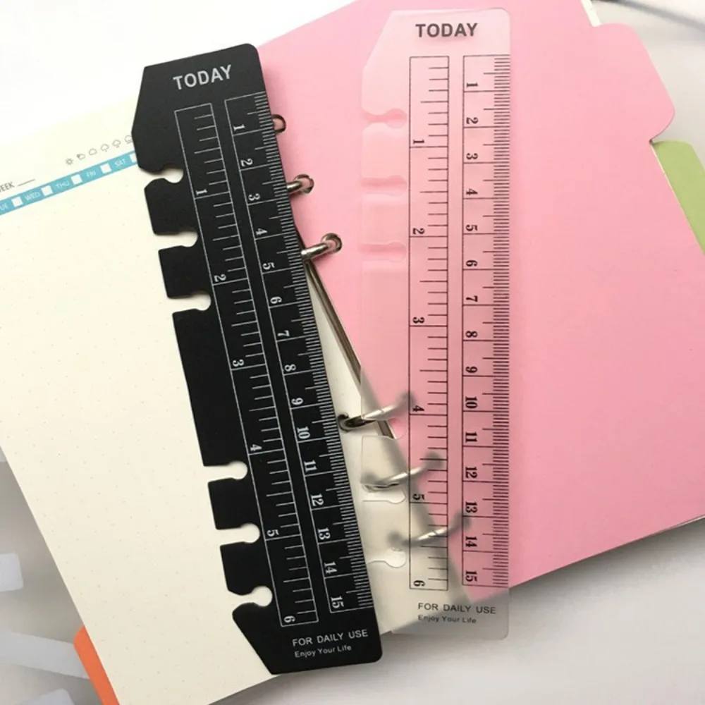PVC Loose-leaf Notebook Bookmark Multi-Function Transparent Separator Page Bookmark Ruler Soft Black 6-Hole Scale Ruler A6