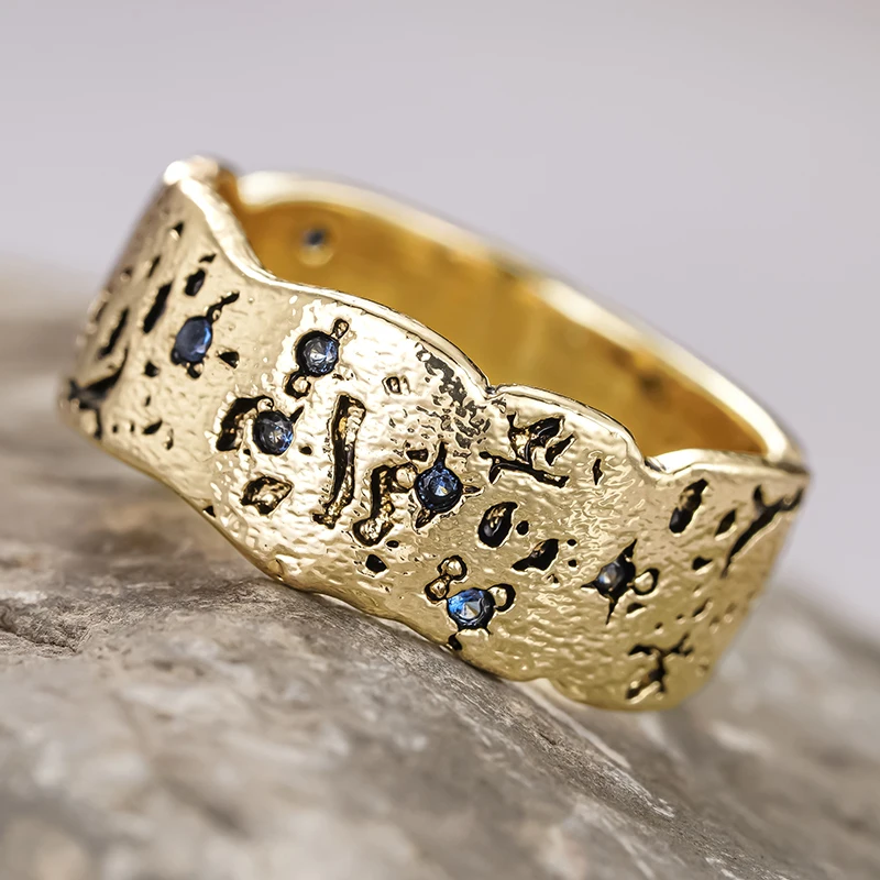 Huitan Chic Irregularity Gold Color Rings for Women Ruins Style Special Interest Party Finger Accessories Fashion Gifts Jewelry image 4