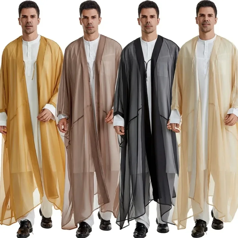 Eid Ramadan Men Robe Arabic Kaftan Muslim Dress Moroccan Caftan Kebaya Jubba Thobe Kimono Abayas Middle East Islamic Clothing