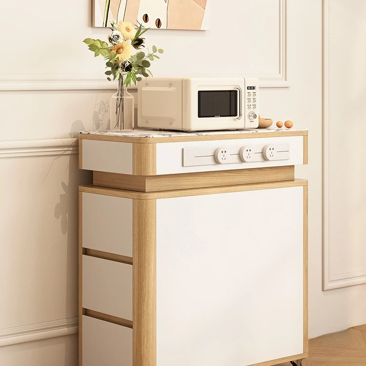 Cream wind ultra-narrow separate island cabinet ultra-small rock slab small apartment household log wind