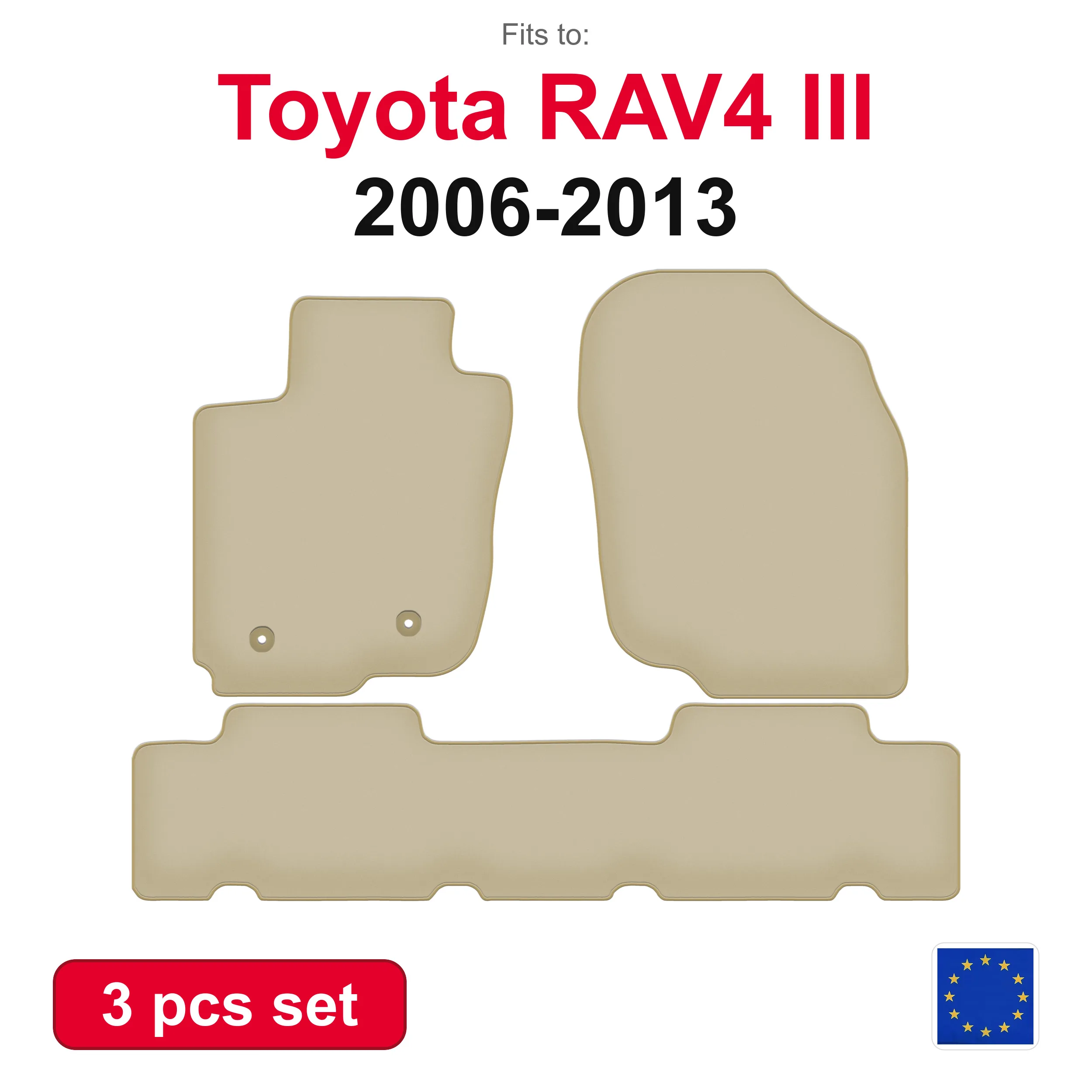 PREMIUM Car Velor RAV4 für Toyota RAV4 III SUV (2006-2013) – beige, passgenaues (3-teiliges) Auto-Fußmatten-Set