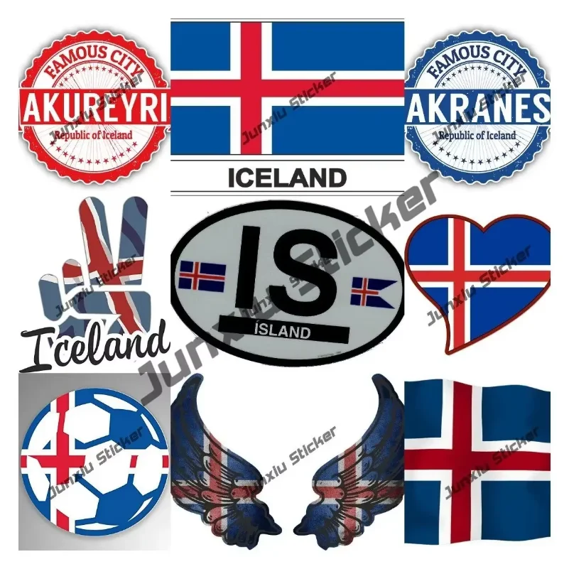 

Iceland Decals Iceland Coat of Arms Sticker Vinyl Decal Akureyri Akranes City Iceland Grunge Travel Stamp Sticker for Car Bumper
