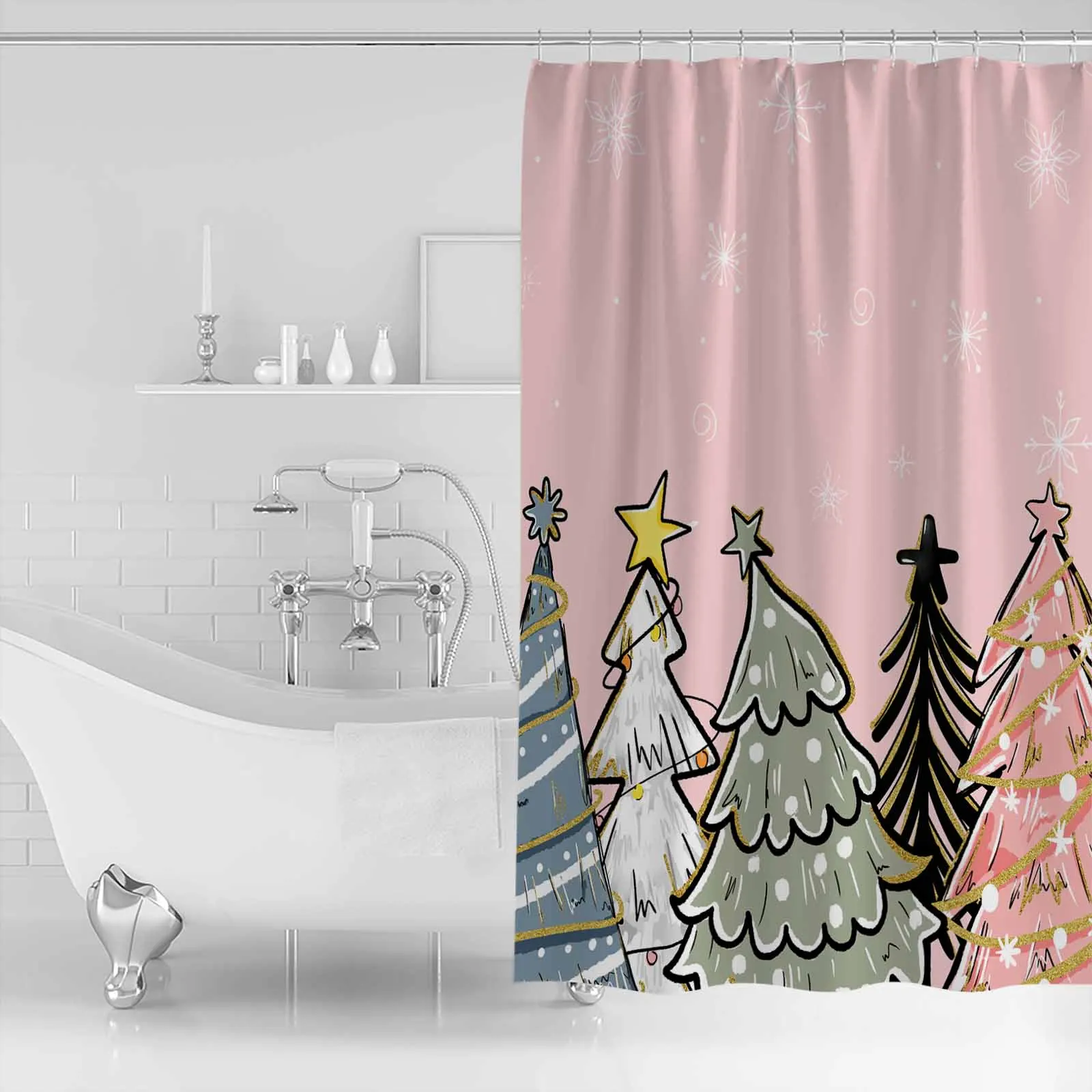 Christmas Tree Snowflake Painting Shower Curtains Waterproof Bath Curtains Home Decor Modern Luxury Bathroom Curtain