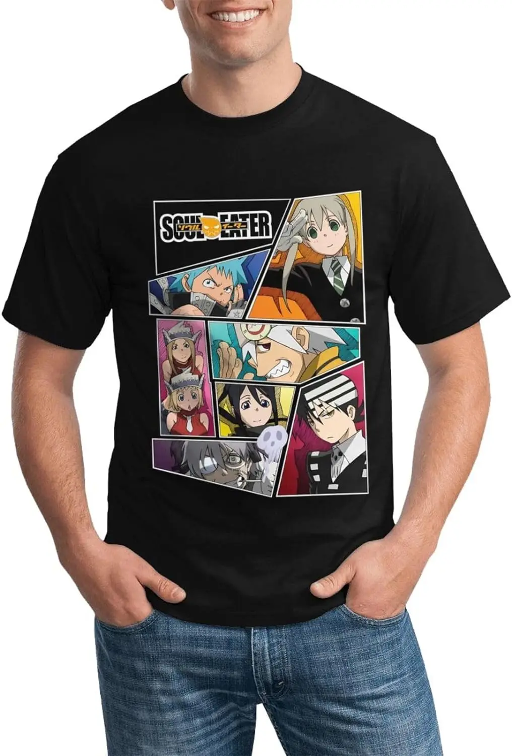 Soul Anime Eater Shirt Men's Breathable Graphic Custom Short Sleeve Tshirt Fashion Crew Neck Tees Tops Black