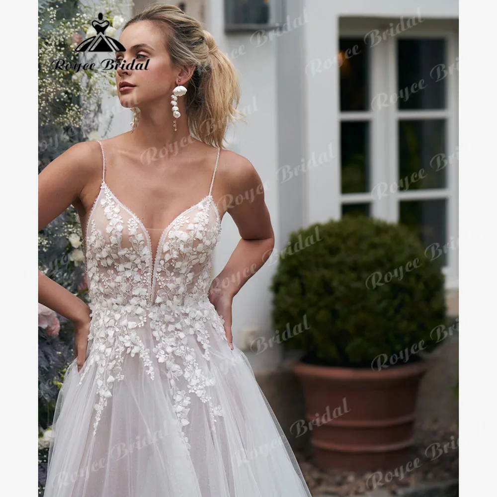 robe mariage civile femme Boho Lace V Neck Women Wedding Dress for Bride 2024 Backless Spaghetti Straps Wedding Gown Elegant