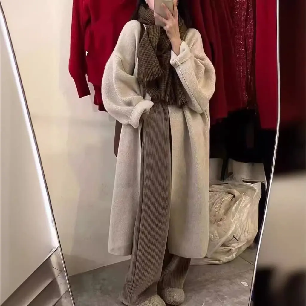 

Women's Extra Long Sweater Cardigan European Style Lazy Look Autumn Winter Loose Slimming Large Size Outer Coat