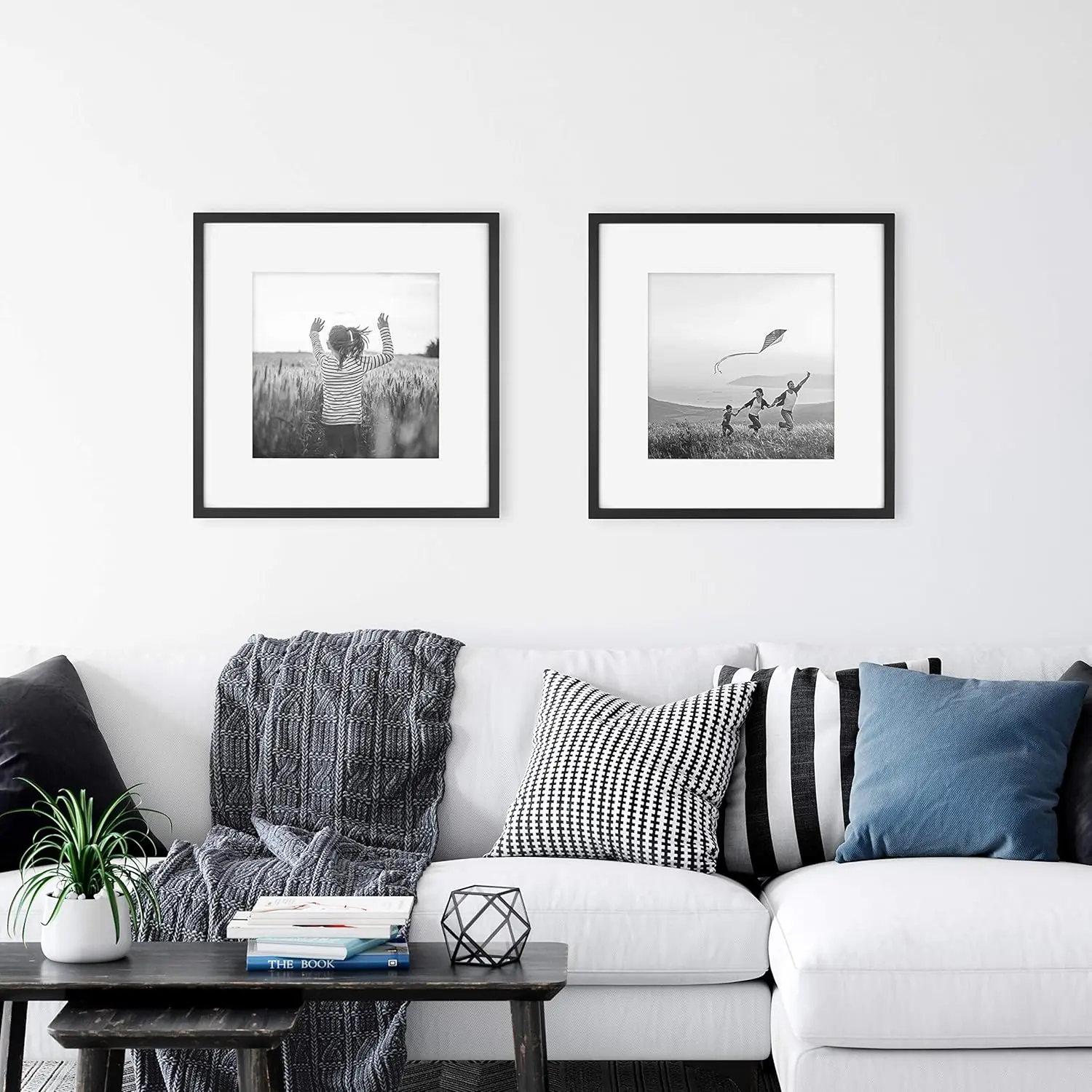 East Village 18x18 Matted Square Picture Frame with 12x12 Photo Display, Black Wall Hanging Frame for Photos & Posters